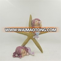 Sleep Mermaids On Starfish Statue Miniature With Conch Mermaid Figurine Ornament Gift